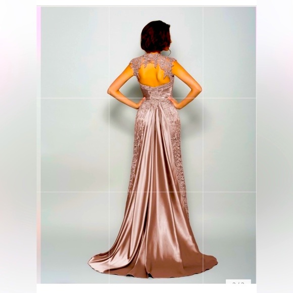 A-Line/Princess High Neck Sleeveless Long Elastic Woven Satin Dress Dusty Rose - Picture 2 of 2